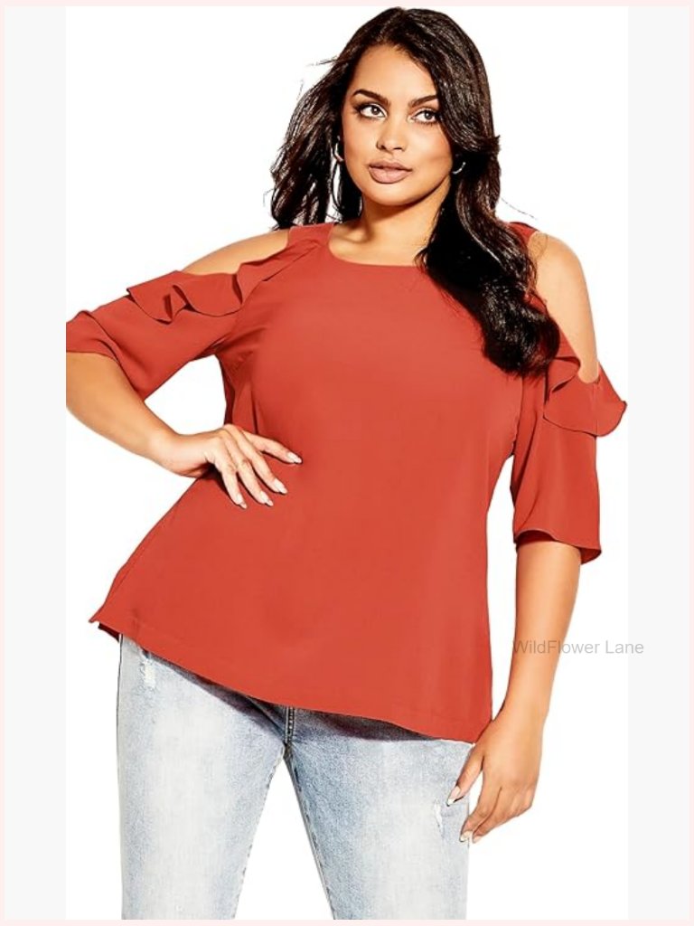 Plus Size High Neck Cold Shoulder Blouse - Relaxed Fit